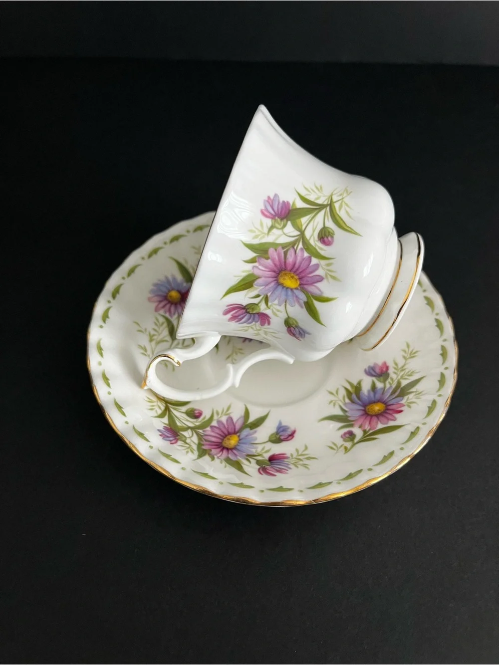 Vintage Royal Albert England Michaelmas Daisy Flower September Tea Cup & Saucer